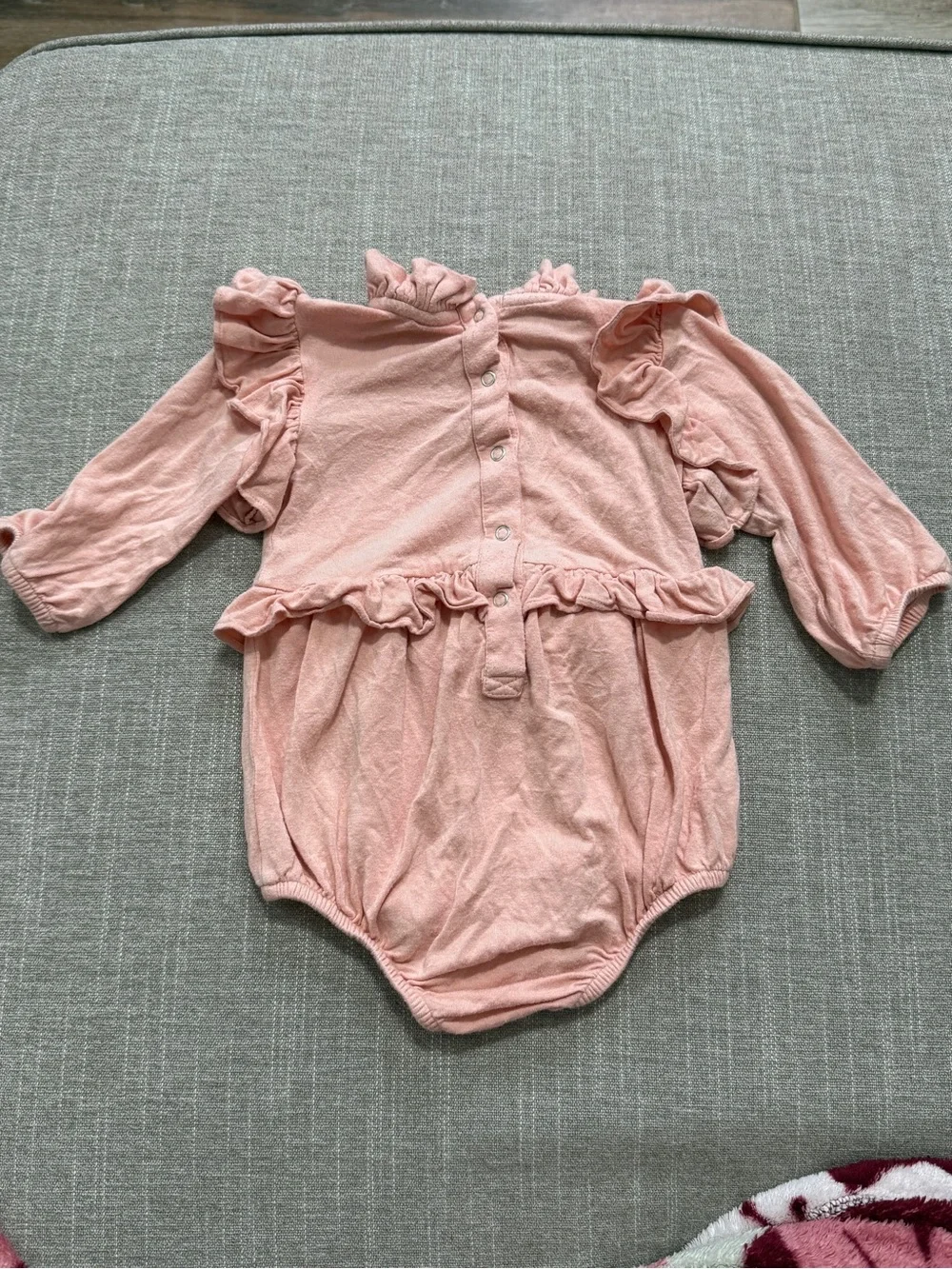 kate quinn Blush Pink Ruffle-Trim Long-Sleeve Baby Bodysuit